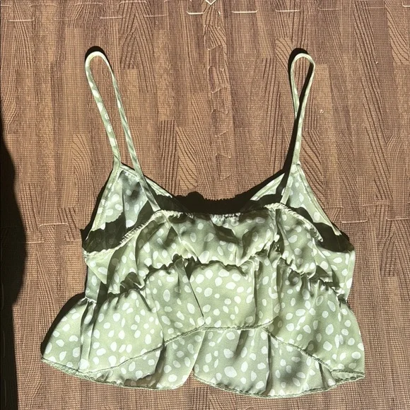 FOREVER 21 GREEN AND WHITE TIE FLOWY TANK TOP SIZE MEDIUM - Picture 3 of 3